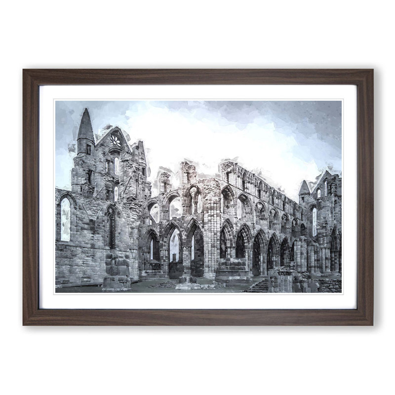 Ruins of Whitby Abbey in England in Abstract - Picture Frame Photograph Print, 35cm H x 50cm W x 2cm D, Walnut