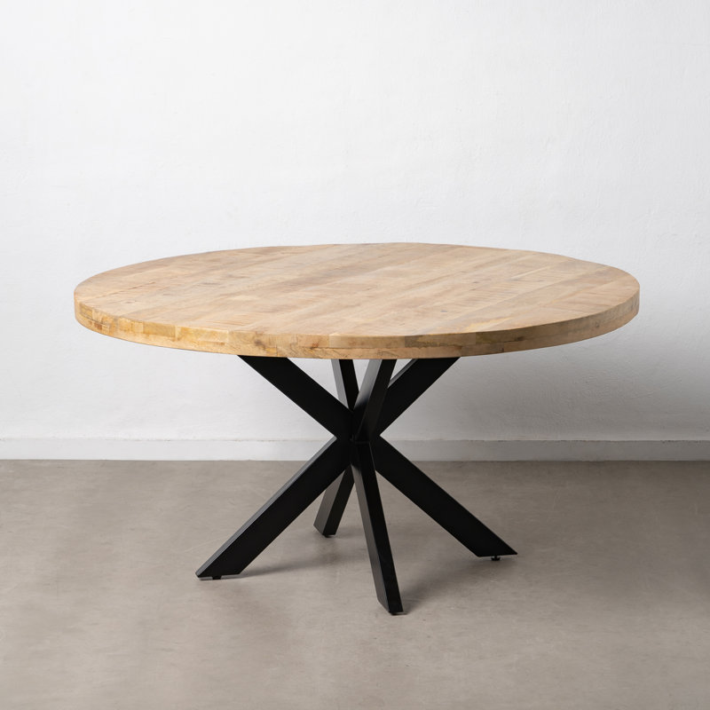 Charleena Round Solid Wood Top Metal Base Dining Table, H77 x L150 x W150cm