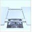 Table de salle à manger moderne carrée, extensible, plateau de table blanc + pied de table en MDF en X avec base en métal