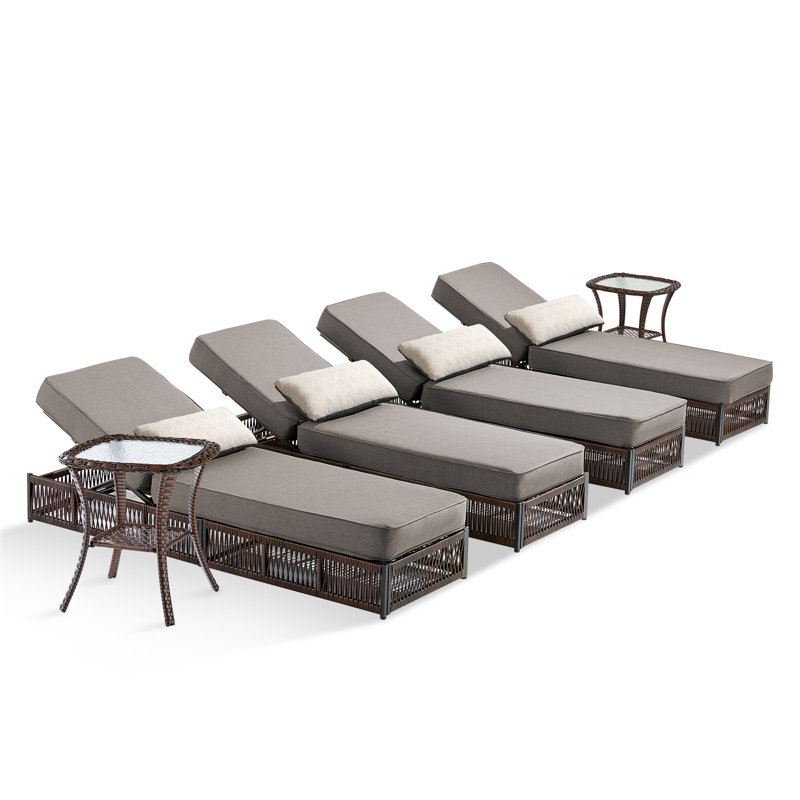 Pecofarm 6-Piece All-Weather Outdoor Conversation Set With 5" Thick Cushions, 5-Position Adjustable Patio Recliner And Side Table