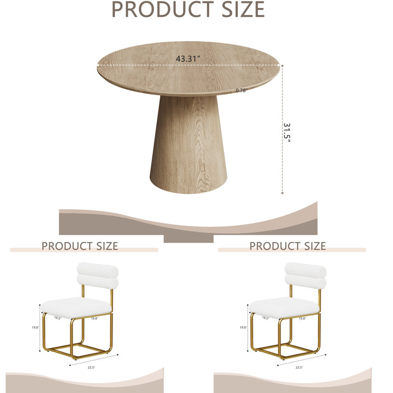 Ensemble de 3 tables de salle à manger rondes pour 2 tables de salle à manger rondes en bois de 43 po et 2 chaises en peluche