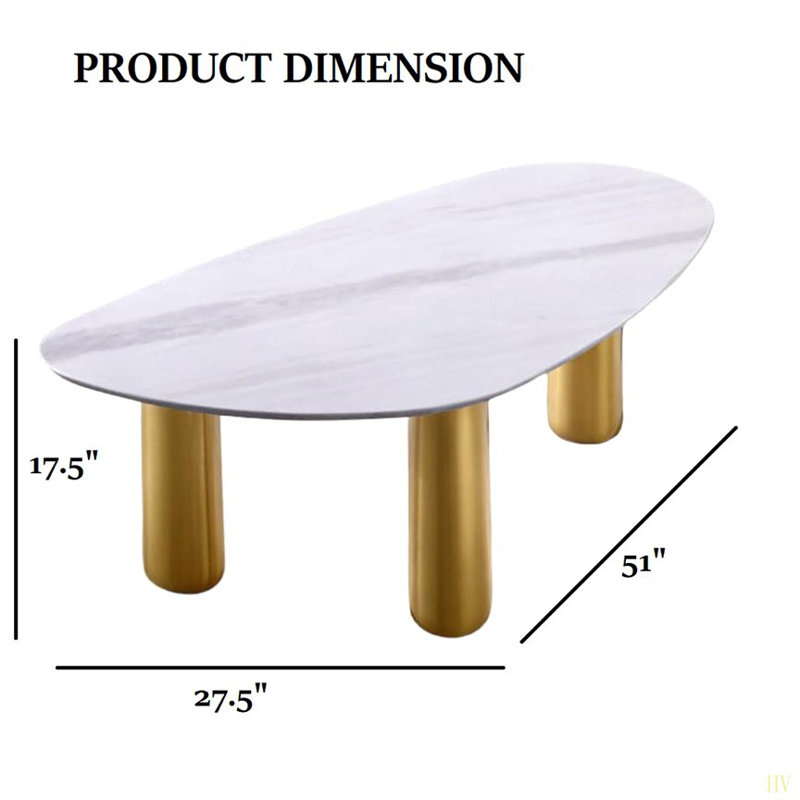 Table basse 1pc de style contemporain avec pieds en pierre Sinte, Blanc