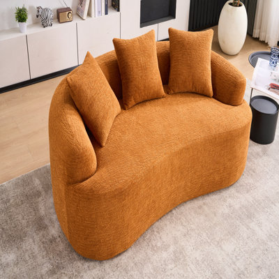 Boneless Double-seat sofa, Wood Grain Chenille fabric, full sponge compression sofa,double-seat compression sofa with 2 pillows for living/ Home/Furniture/ Apartment/Office