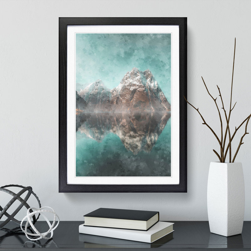Mountain Reflections in Norway - Framed Print, Black Framed, 36cm H x 27cm W x 2cm D