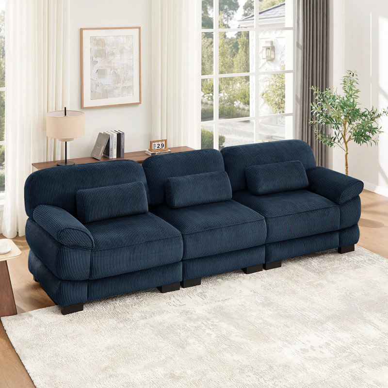Canapé 3 places Cloud Couch, Velours côtelé bleu