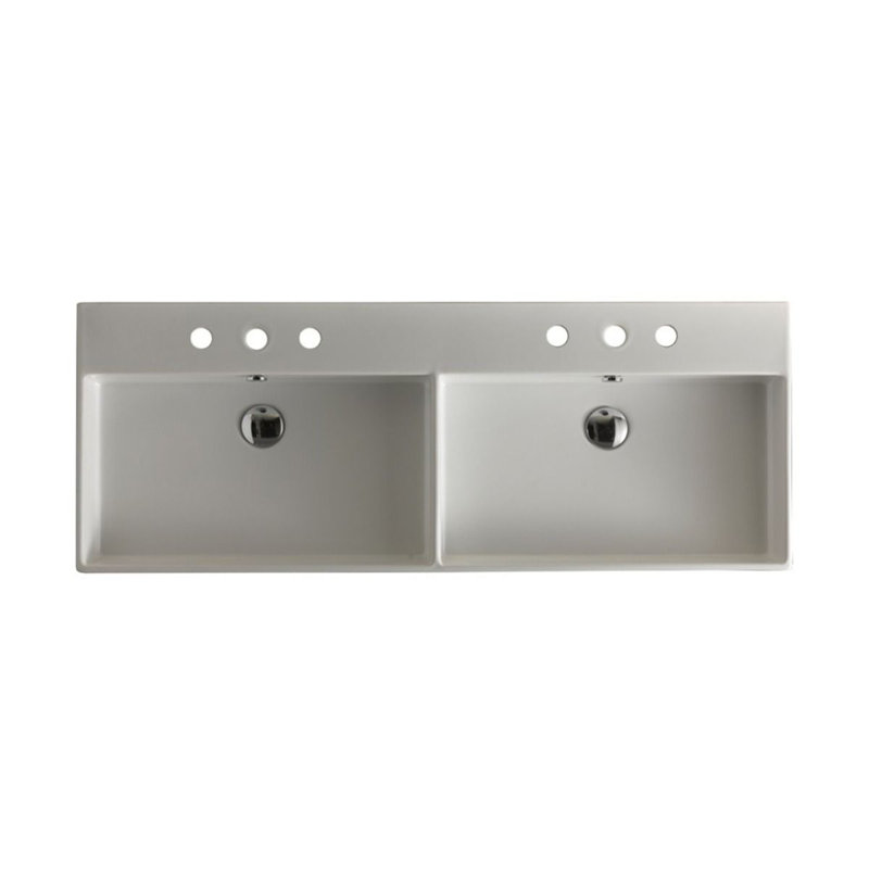 WS Bath Collections Unlimited 17.7'' White Ceramic Rectangular Bathroom Sink with Overflow, Three Holes, White