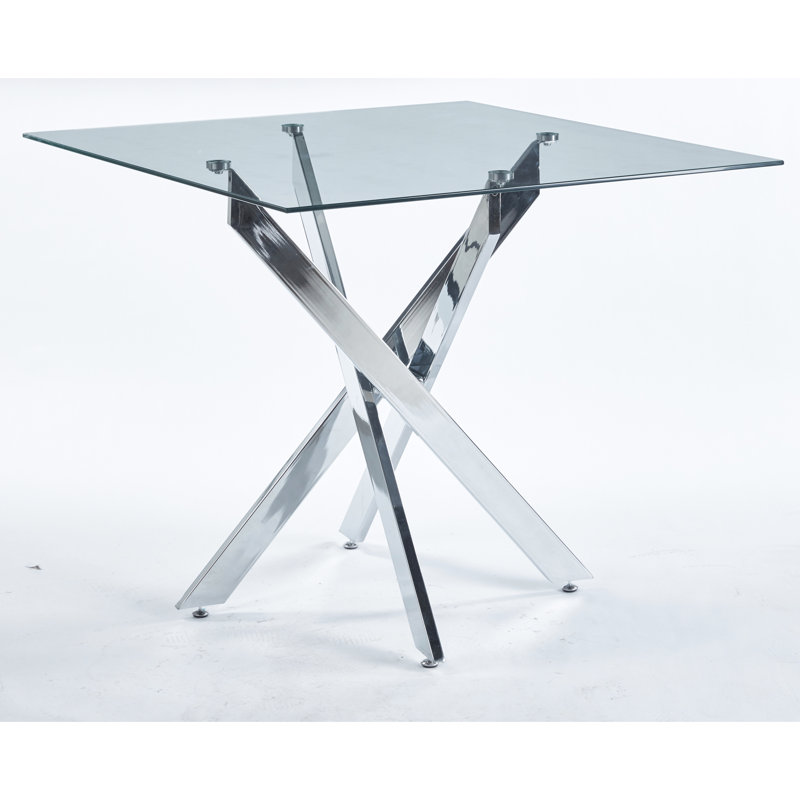 Table de cuisine moderne à la mode avec pieds en métal, verre trempé et installation simple pour un entretien facile