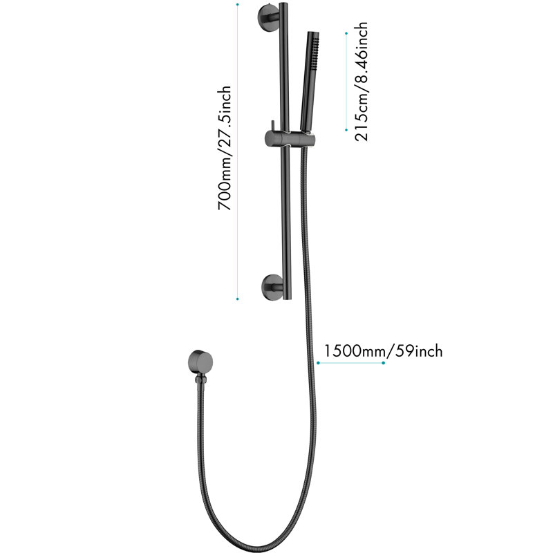 Height-Adjustable Handheld Shower With Hose And 28-Inch Slide Bar In Black 59-Inch Adjustable Height Convenient Spray Functions