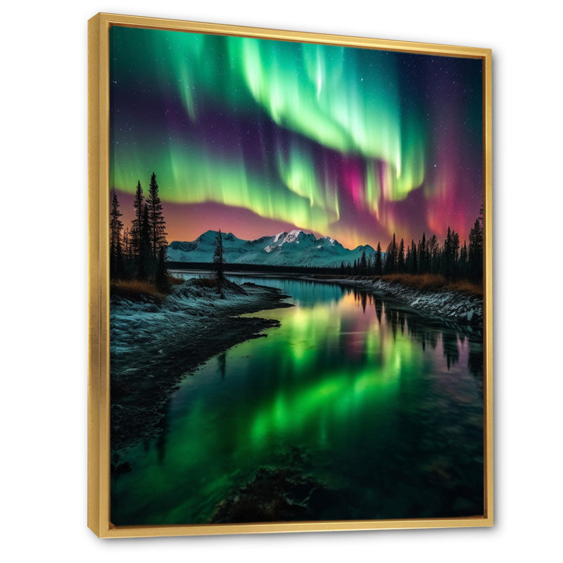 Yukon Northern Lights Beauty III - reproduction d'art sur toile canadienne, H 40 po x l 30 po x P 1,5 po, Cadre flottant doré