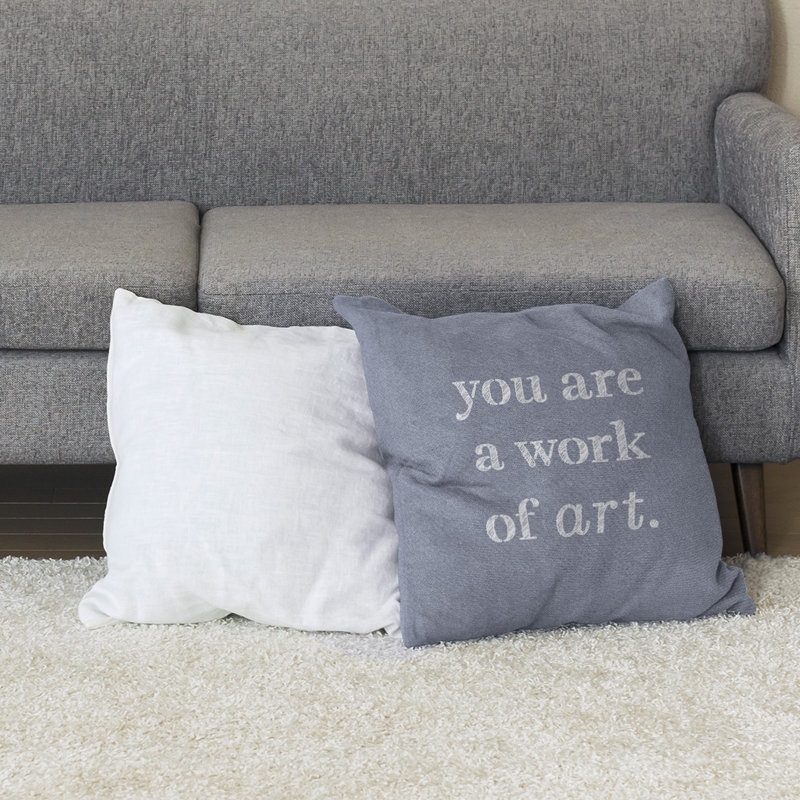 Oreiller de plancher Work of Art, 28 po x 28 po, Bleu / blanc