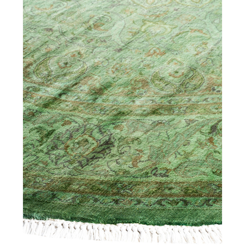 Overdyed Hand-Knotted Wool Modern-Contemporary Green Area Rug 6' 9" x 6' 9"