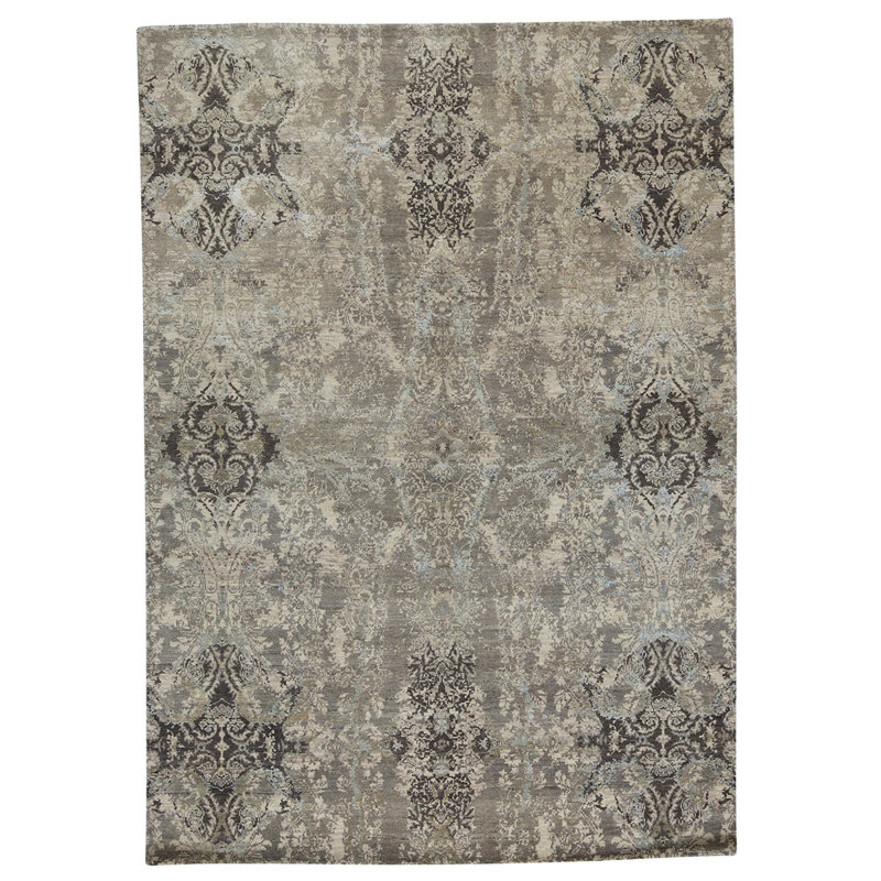 Tapis gris / ivoire / noir noué à la main de haute qualité