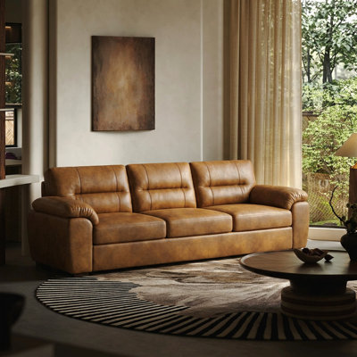82" Air Leather Sofa Vintage Sofa For Living Room Three Seater Comfortable Couch, With Pillow Arm Faux Leather Couch