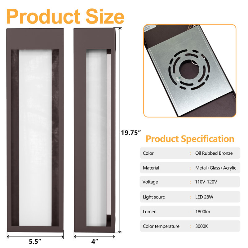 1 - Light 19.6''H Dimmable Led Oil Rubbed Bronze Iron Outdoor Wall Light, Oil Rubbed Bronze