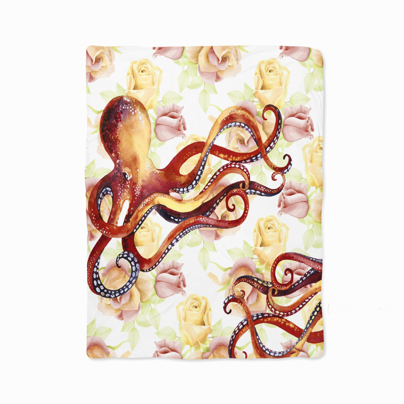  Ensemble de housse de couette Floral Octopus, Housse de couette simple et 2 taies décoratives