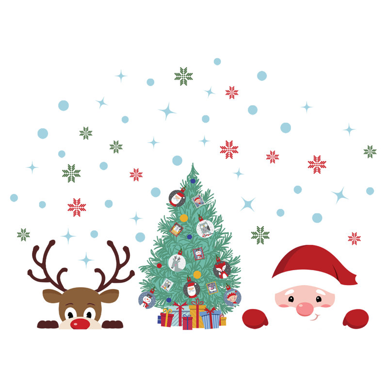 Adhésif décoratif arbre de Noël mural DecalPeeking Santa & Rudolph avec arbre de Noël