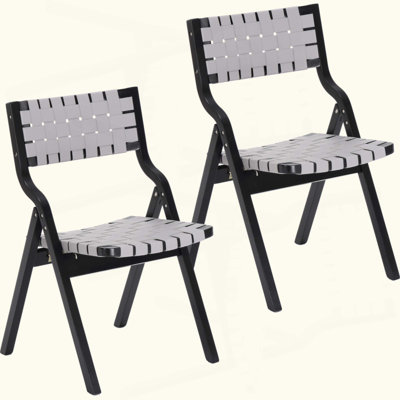 Wood Folding Chairs, Foldable Chairs Wooden Indoor Stackable Dining Chairs For Kitchen & Dining Room Chair Woven Seat & Webbing Back, Dining Chair Set Of 2
