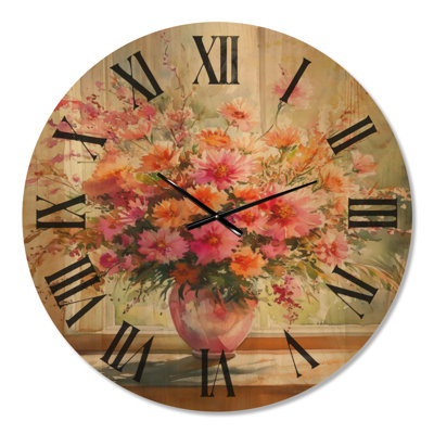 Bouquet de fleurs ensoleillé - Horloge murale en bois de style chalet