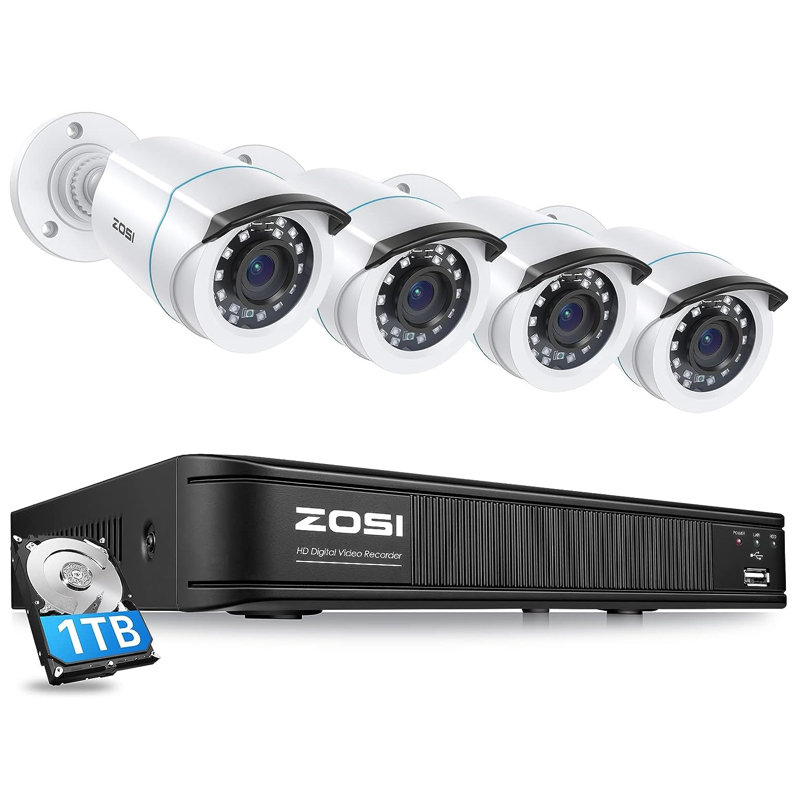 8CH DVR Security Camera System with 1TB HDD 1080P Outdoor Cameras Remote View Motion Sensor