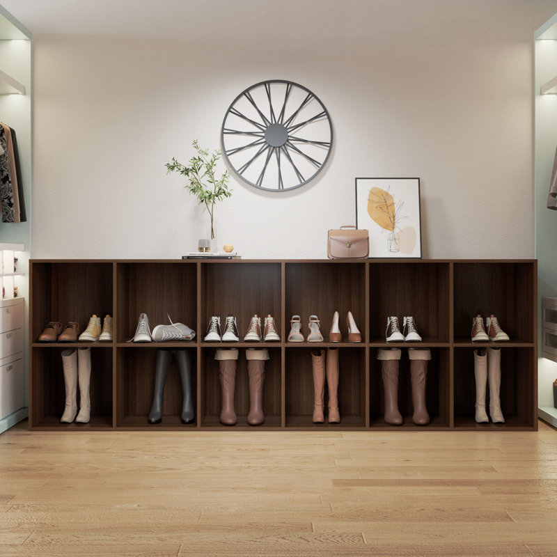 Hokku Designs Shoe Rack, 12 Compartment Open Storage Display Shoes Organizer FSSR019, Walnut
