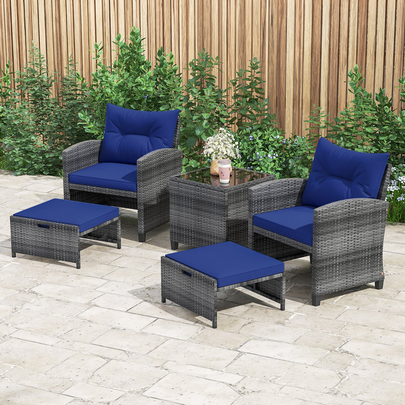 5 Piece Wicker Patio Furniture Set Outdoor Conversation Set Navy