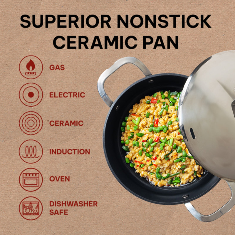 Alva Maestro 9.5" Gray Ceramic Nonstick Sauté Pan with Stainless Steel Lid