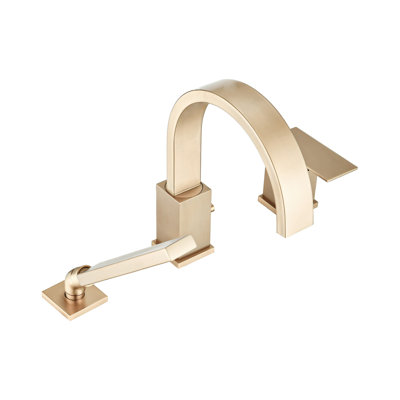 Deck Mount Waterfall Tub Faucet With Hand Shower. Smooth Operation Ceramic Cartridge, 3 Roman Filler, 2 Gpm Max Flow Rate, Brushed Gold, Stainless Steel Construction Gold Mounted . Steel, Cartridge