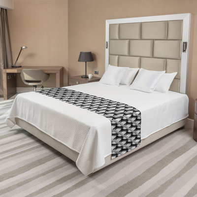 Ambesonne Abstract Bed Runner Modern Swirl Illustration Charcoal Grey and White