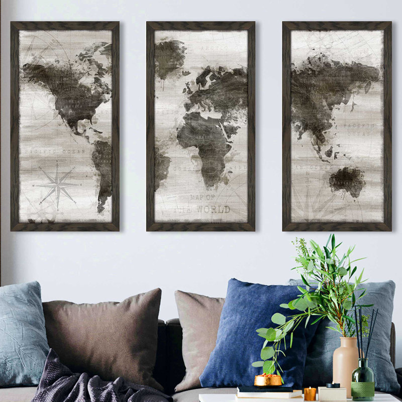 "Travel Map" par Natalie Carpentieri - 3 pièces, cadre photo unique, impression, H 25,5 po x l 40,5 po x P 1 po
