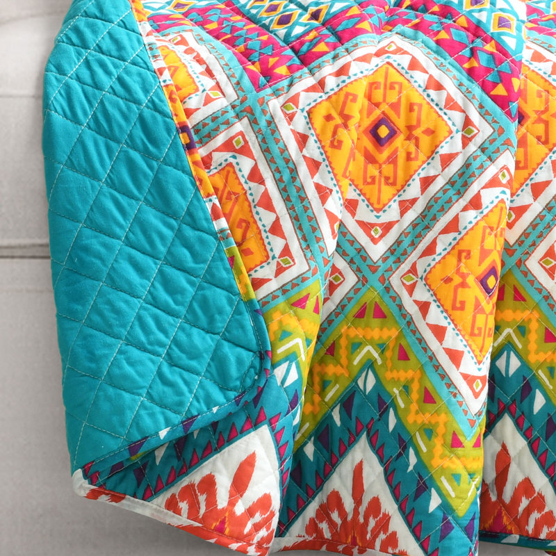 Turquoise Multicolor Cotton Reversible Boho Chevron Throw Blanket