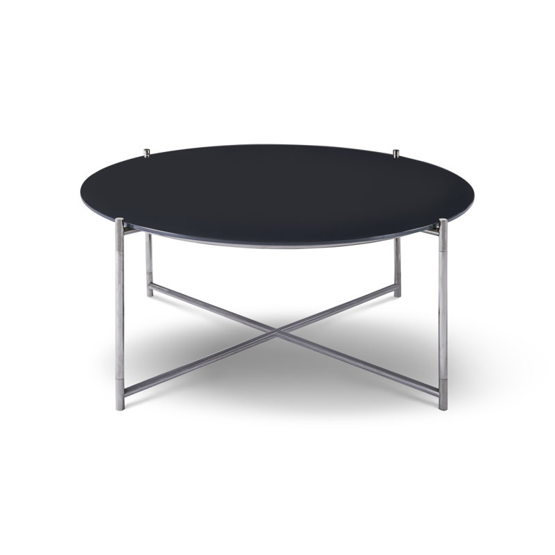 Alnisa Cross Legs Coffee Table, Dark Chrome, Black, 36.7cm H x 83.5cm W x 83.5cm D