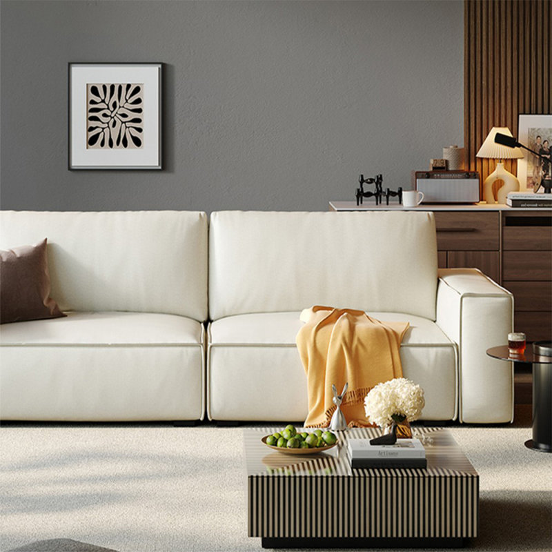 Causeuse-coussin modulaire en cuir véritable blanc crème