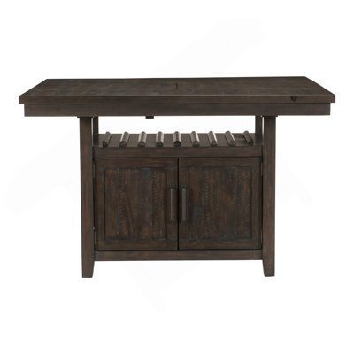 Rectangular Counter Height Table 1Pc With Storage Cabinet Butterfly Leaf Wine Rack Distressed Dark Cherry Finish Dining Furniture