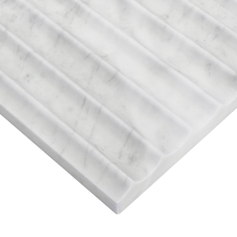 Flutelle 12 in. x 24 in. Concave Fluted Honed Marble Wall Tile, Carrara White