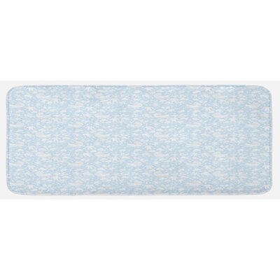 Hearts Background With Teddy Bears Strollers Infant Clothes Newborn Child Theme Pale Blue White Kitchen Mat -  East Urban Home, 60C83552C3D14FF2AC05858B2E23BE2F