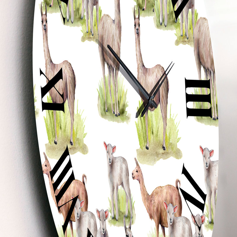 Lamas and Lambs on a Meadow Wall Clock, Small