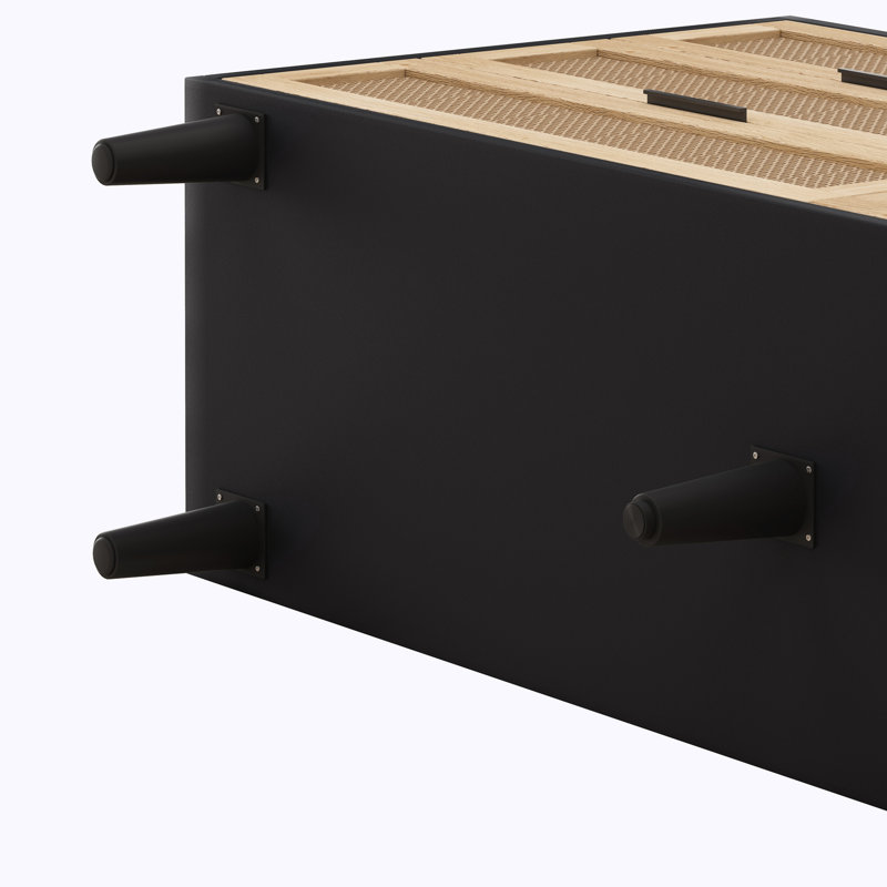 Rattan Wood Console with Drawer Storage, Noir/naturel, H 29,53 po x l 59,06 po x P 15,75 po