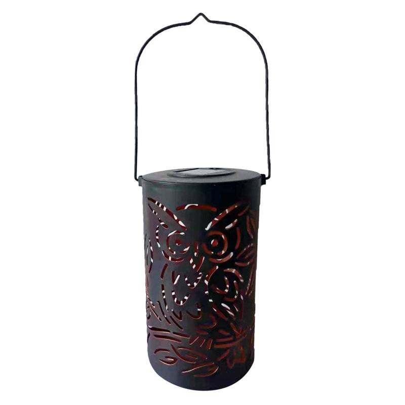 Lanterne solaire d'extérieur 8 po Hibou noir avec poignée