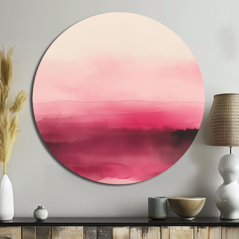 «Blush Horizon Lines», art mural rond abstrait en métal minimalisme, L 29 po x H 29 po