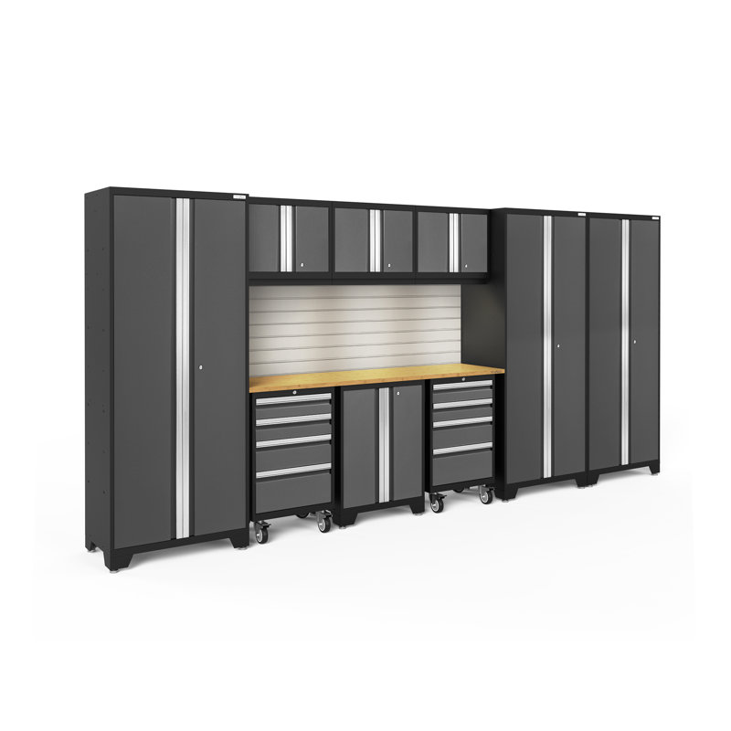 Bold Series 10 Piece Complete Storage System Set, Bamboo, Gray/Silver, LED Light