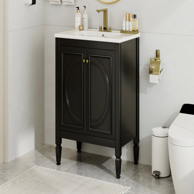 Meuble-lavabo 30 po avec lavabo, deux portes avec tablette, charnières de porte à fermeture en douceur, style rétro, noir