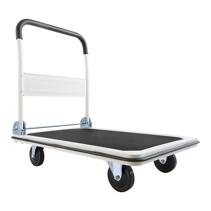 Chariot de manutention pliable, capacité de charge de 300 kg, dimensions : 90 x 87 x 61 cm, plateau pliable avec roues pivotantes, poignée de poussée compacte