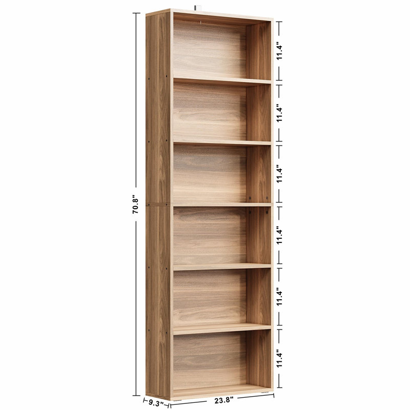 70" 6-Tier Freestanding Bookshelf Multipurpose Display Shelving, Oak Brown