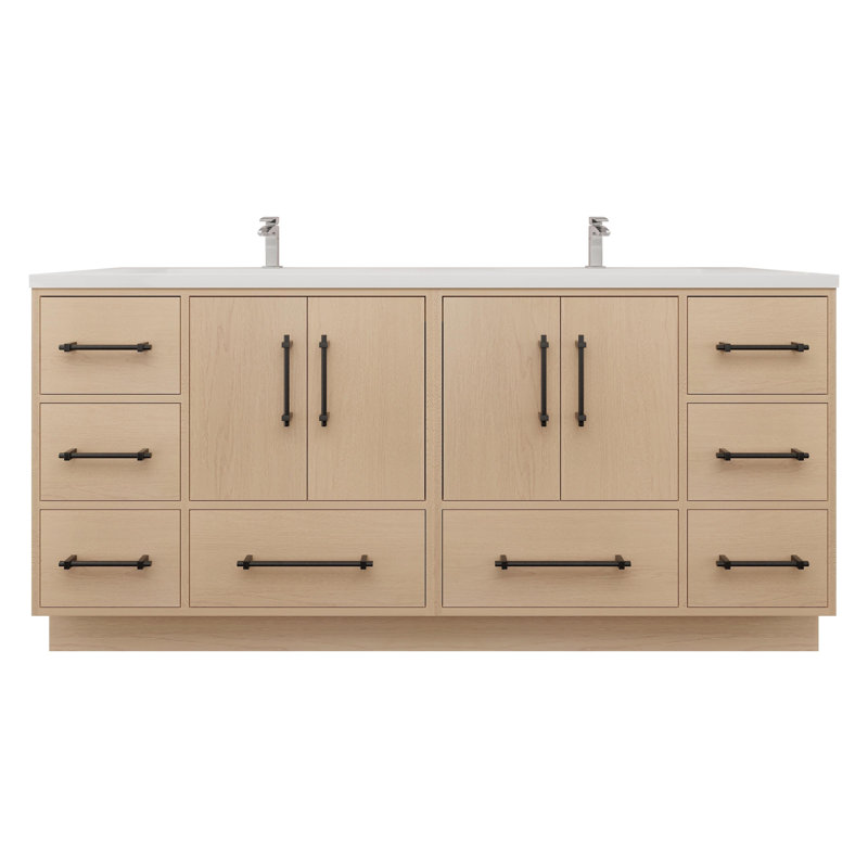 Meuble-lavabo double 71,1 po avec plateau en acrylique Victoria, Chêne jaune