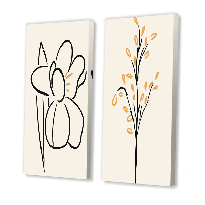 Ensemble de 2 peintures - Silhouettes sombres de plantes en crème II, H 20 po x l 24 po x P 1 po, Toile tendue