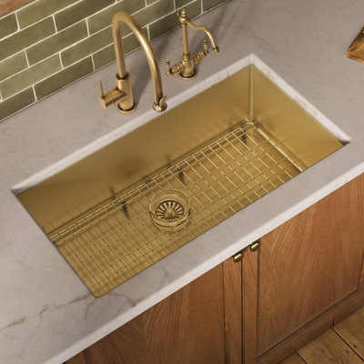 Whitehaus Collection 33" Undermount or Drop-in Single Bowl 16 Gauge Stainless Steel Kitchen Sink Set