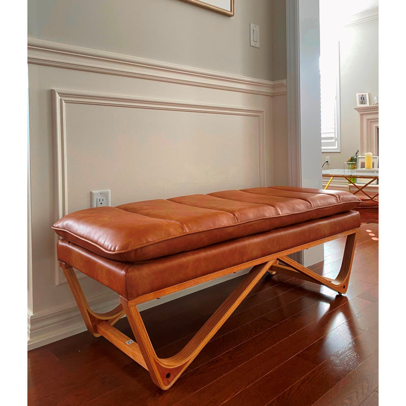 Banc 48 po Hendrick en similicuir brun vieilli