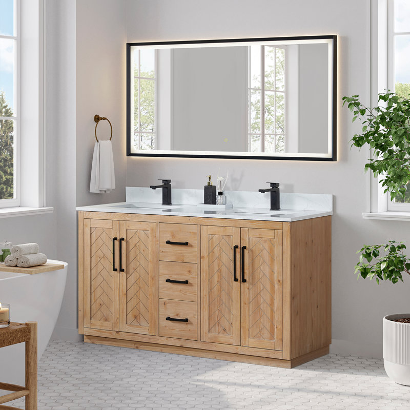 Anais 60" Double Bathroom Vanity with Grain White Engineered Stone Countertop with Mirror