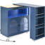 Îlot de cuisine bleu marine avec roues, prises de courant, 2 portes en verre cannelé, armoire de rangement à DEL, prise de courant-2075922592
