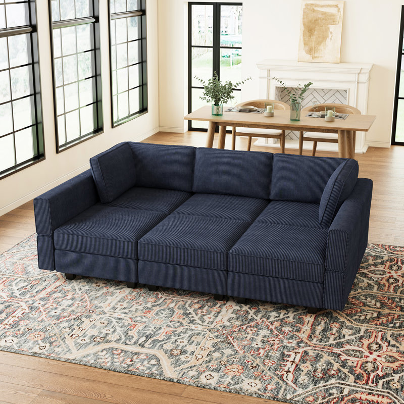 Canapé-lit modulaire Corduroy, Velours côtelé bleu